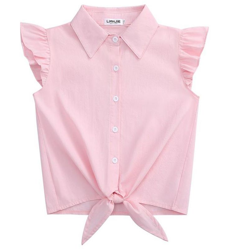 Girls Tie Front Knot Tops with Ruffle Sleeve Plaid Tops Tie Front Blouse Short Sleeve Button Down Shirts for Toddler Girls