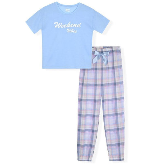 Sleep On It Girls 2-Piece Short-Sleeve Super Soft Jersey Pajama Pants Set