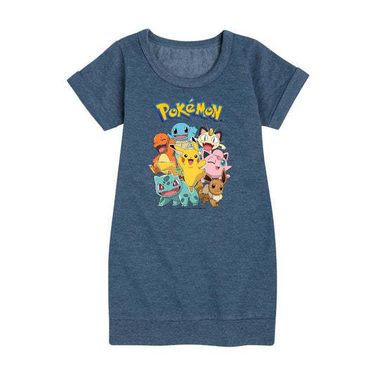 Girls' - Pokémon - Pikachu and Friends Graphic Short Sleeve Fleece Dress