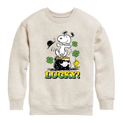 Boys' - Peanuts - Lucky Snoopy Graphic Long Sleeve Fleece Sweatshirt