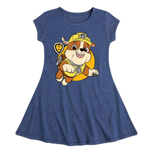 Girls' - Paw Patrol - Rubble Sketch Fit & Flair Cap Sleeve Dress