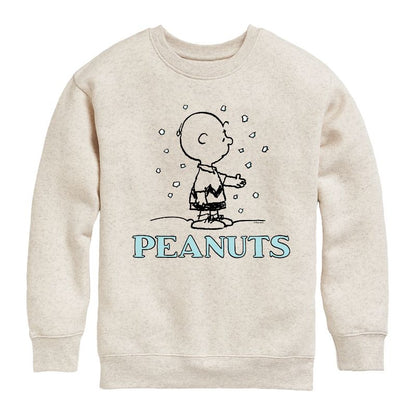 Boys' - Peanuts - Charlie Snow Graphic Long Sleeve Fleece Sweatshirt