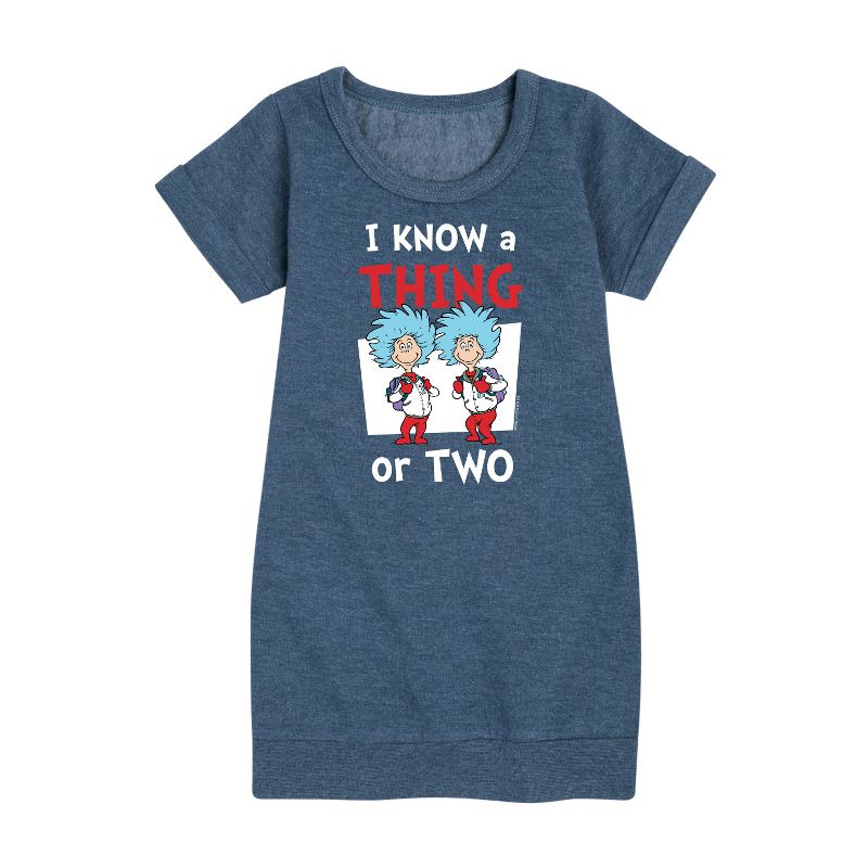 Girls' - Dr. Seuss - I Know A Thing Or Two School Graphic Short Sleeve Fleece Dress