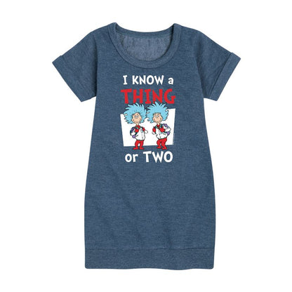 Girls' - Dr. Seuss - I Know A Thing Or Two School Graphic Short Sleeve Fleece Dress
