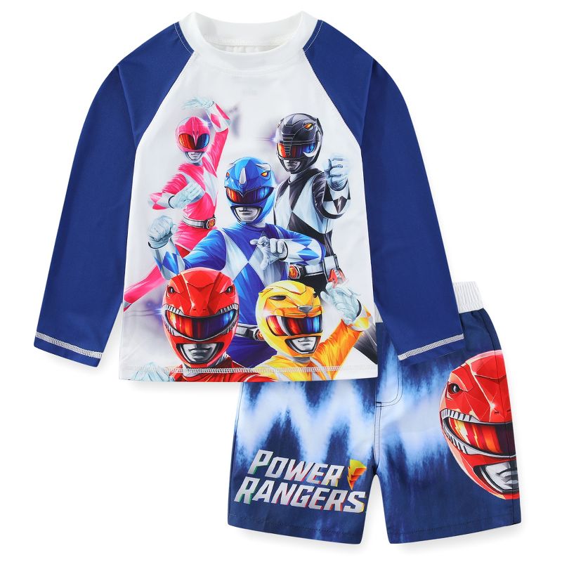 Power Rangers Boys UPF 50+ Rash Guard and Swim Trunks Swimsuit Set for Big Kids - 4