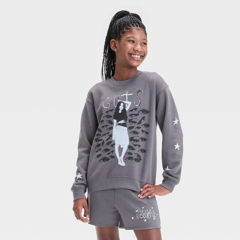 سويت شيرت أوليفيا رودريجو للبنات - رمادي - مقاس كبير - من الصوف - بياقة دائرية