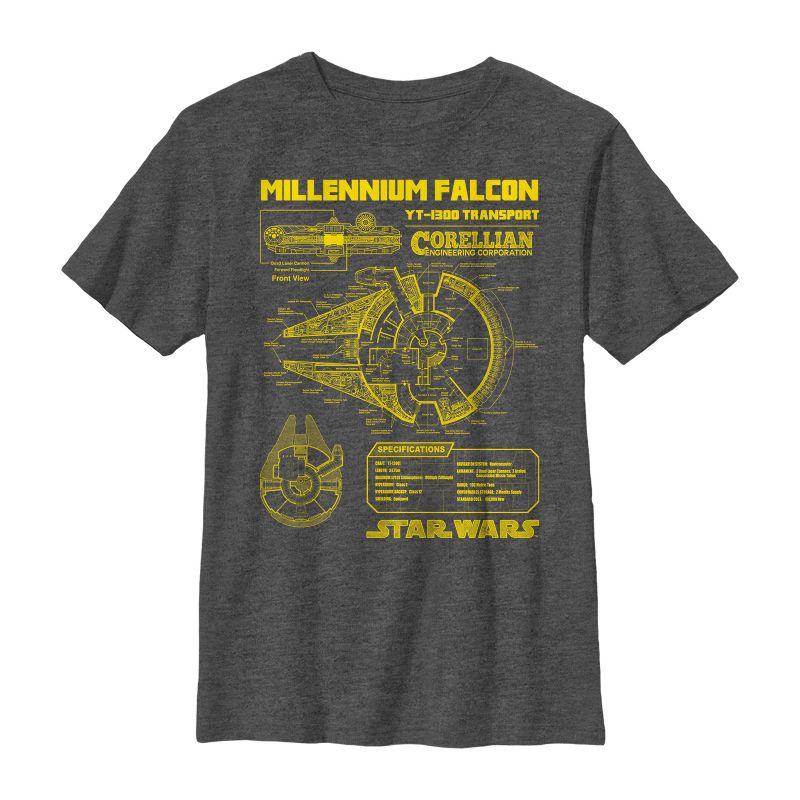 Boy's Star Wars Millennium Falcon Schematics T-Shirt