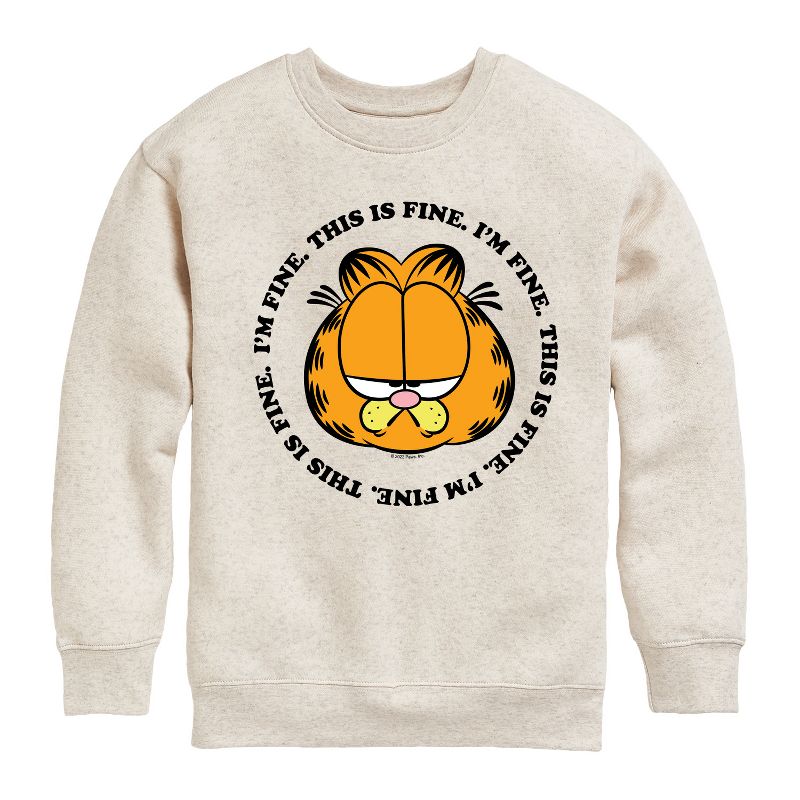 Boys' - Garfield - I'm Fine This Is Fine Graphic Long Sleeve Fleece Sweatshirt