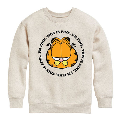 Boys' - Garfield - I'm Fine This Is Fine Graphic Long Sleeve Fleece Sweatshirt