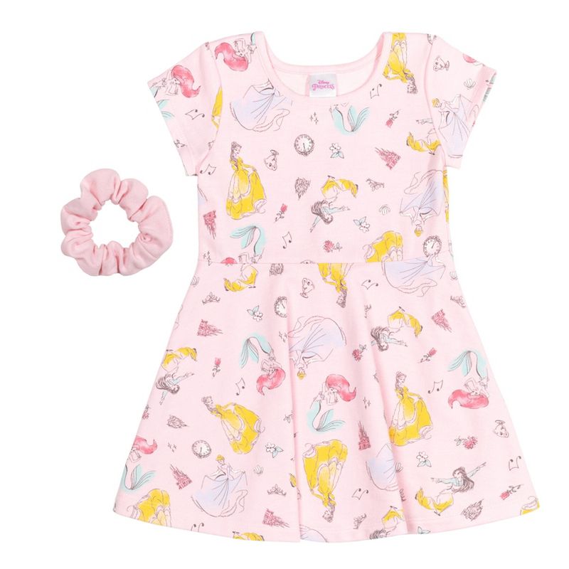 Disney Princess Frozen Minnie Mouse Moana Mulan The Little Mermaid Cinderella Skater Dress  Scrunchie Toddler to Big Kid