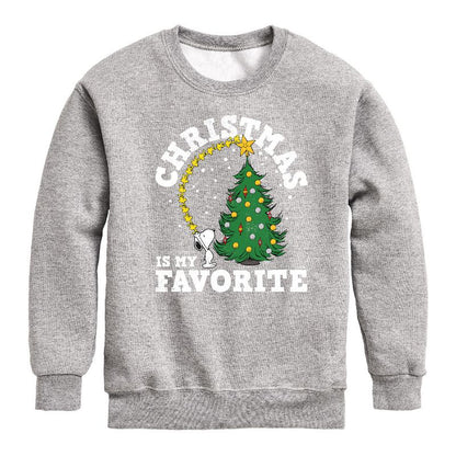Boys' - Peanuts - Christmas Is My Favorite Graphic Long Sleeve Fleece Sweatshirt
