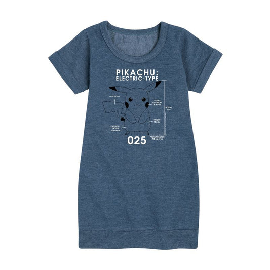 Girls' - Pokémon - Pikachu Pokedex Diagram Graphic Short Sleeve Fleece Dress