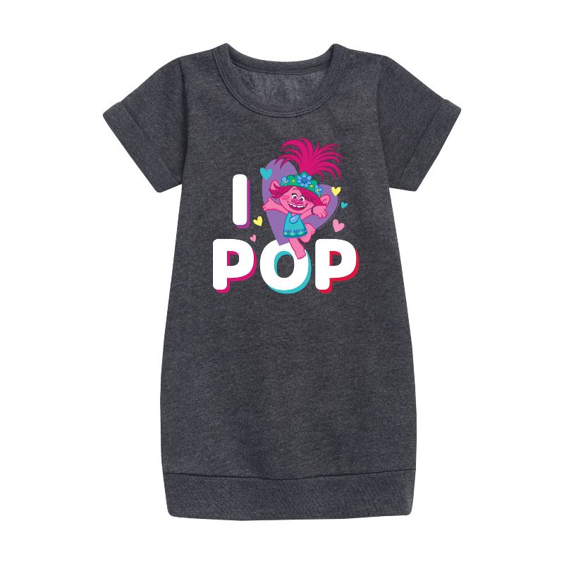 Girls' - Trolls - I Love Pop Poppy Graphic Short Sleeve Fleece Dress