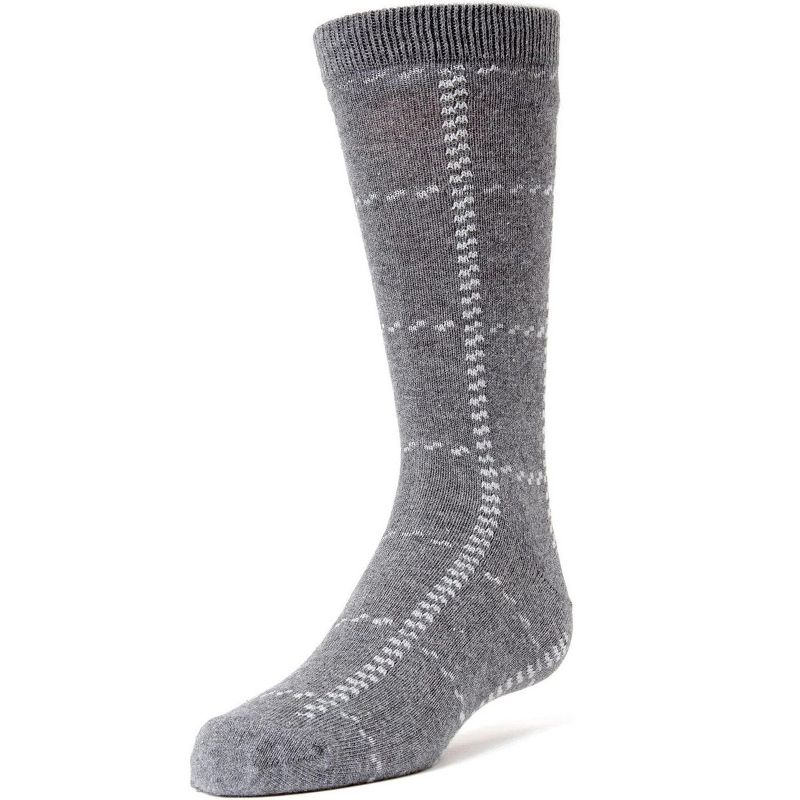 Memoi Windowpane Plaid Boys Cotton Blend Dress Socks