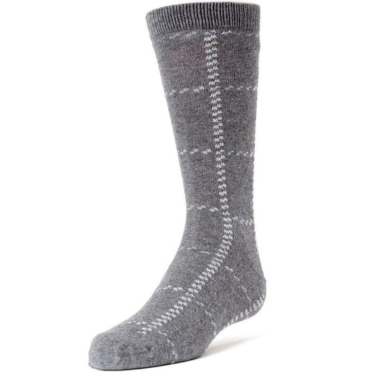 Memoi Windowpane Plaid Boys Cotton Blend Dress Socks