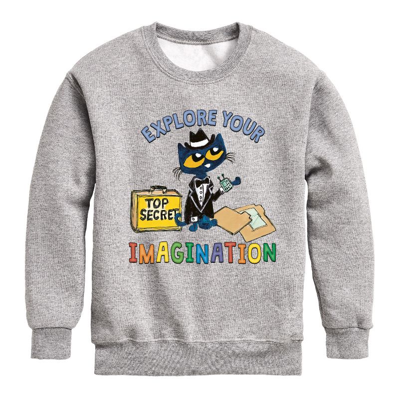 Boys' - Pete The Cat - Explore Your Imagination -Toddler And Youth Crewneck Fleece Sweatshirt Graphic Long Sleeve Fleece Sweatshirt