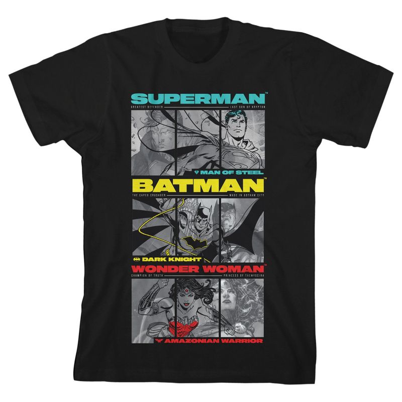 تي شيرت رجالي أسود بأكمام قصيرة ورقبة دائرية من مجموعة أبطال رابطة العدالة الأسطورية