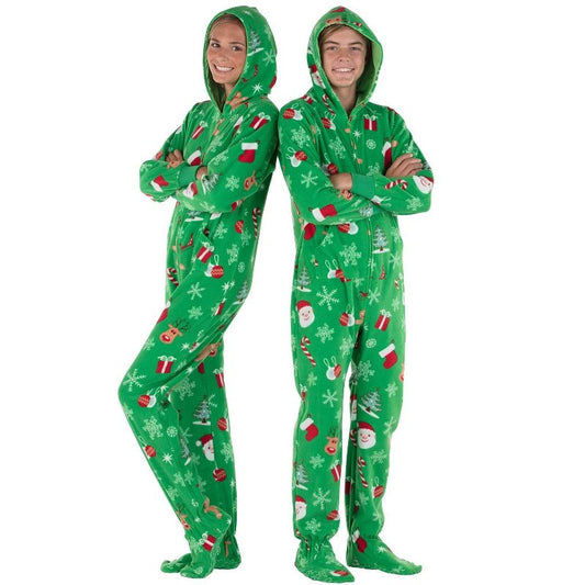 Footed Pajamas - Tis The Season Kids Hoodie Fleece One Piece