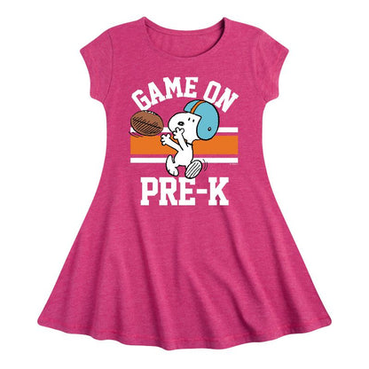 فستان بأكمام قصيرة من Game On Pre-K للفتيات - Peanuts - Fit &amp; Flair
