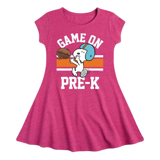 فستان بأكمام قصيرة من Game On Pre-K للفتيات - Peanuts - Fit &amp; Flair