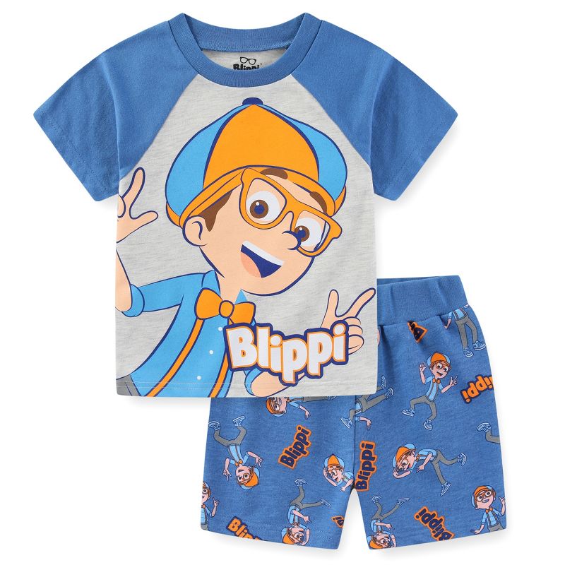 طقم تي شيرت بأكمام قصيرة وشورت فرنسي من Blippi للأولاد الصغار والكبار