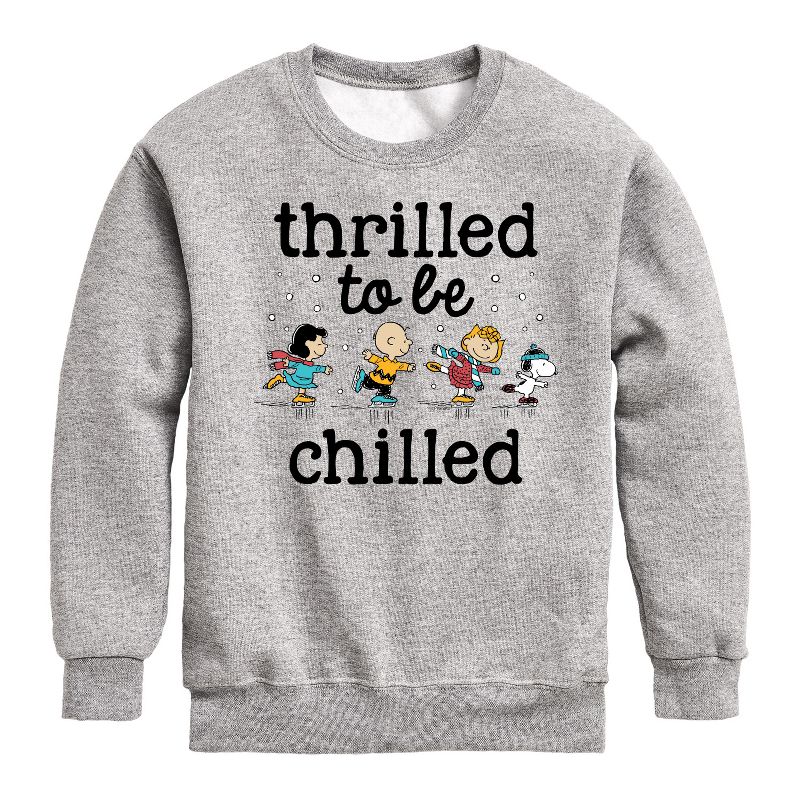 Boys' - Peanuts - Snoopy and Friends Thrilled To Be Chilled Graphic Long Sleeve Fleece Sweatshirt