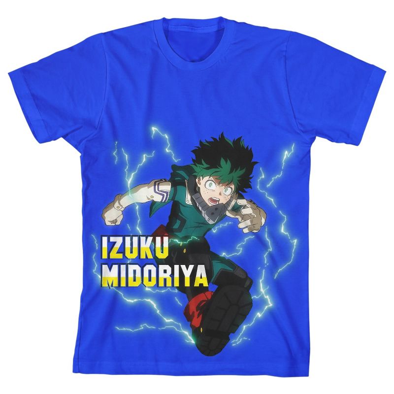 تي شيرت أزرق ملكي للأولاد من My Hero Academia Izuku Midoriya Lightning Background