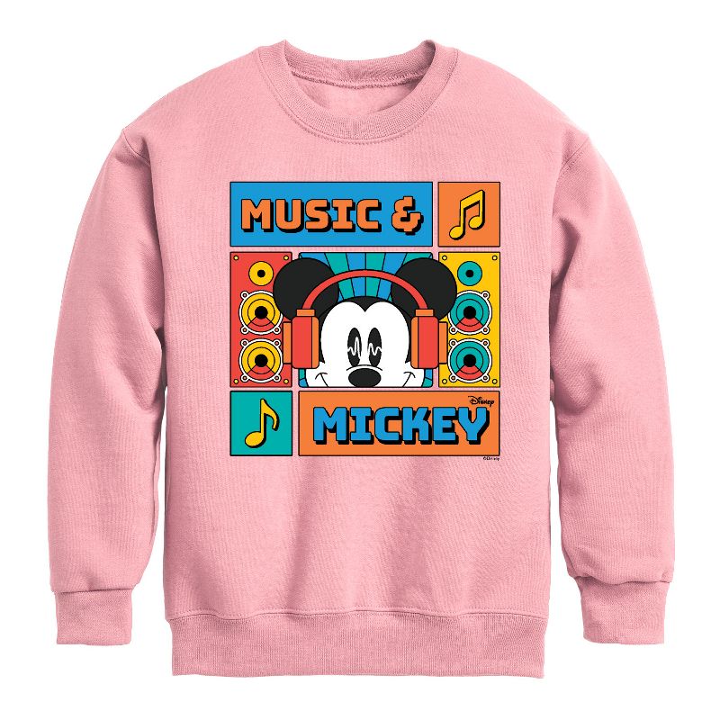 Boys' - Disney - Music And Mickey Graphic Long Sleeve Fleece Sweatshirt