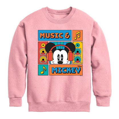 Boys' - Disney - Music And Mickey Graphic Long Sleeve Fleece Sweatshirt