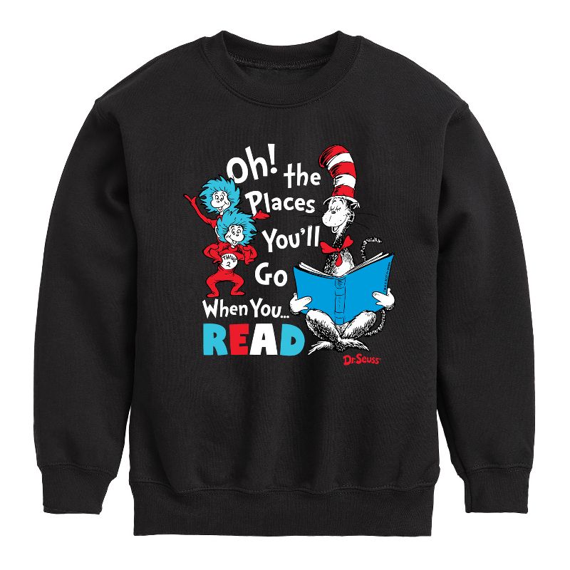 Boys' - Dr. Seuss - Oh! Places You'll Go When You Read Graphic Long Sleeve Fleece Sweatshirt
