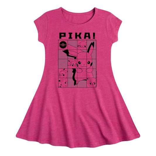 Girls' - Pokémon - Pika Squares Fit & Flair Cap Sleeve Dress