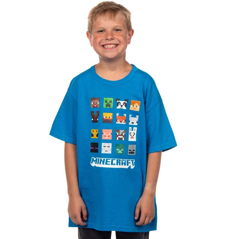 Seven Times Six Minecraft Video Game T-Shirt Boys' Creeper Blaze Bee Llama Character Tee Blue