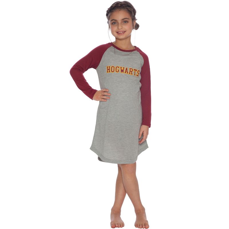 Harry Potter L/S Hogwarts Raglan Nightown Pajama Grey and Burgundy
