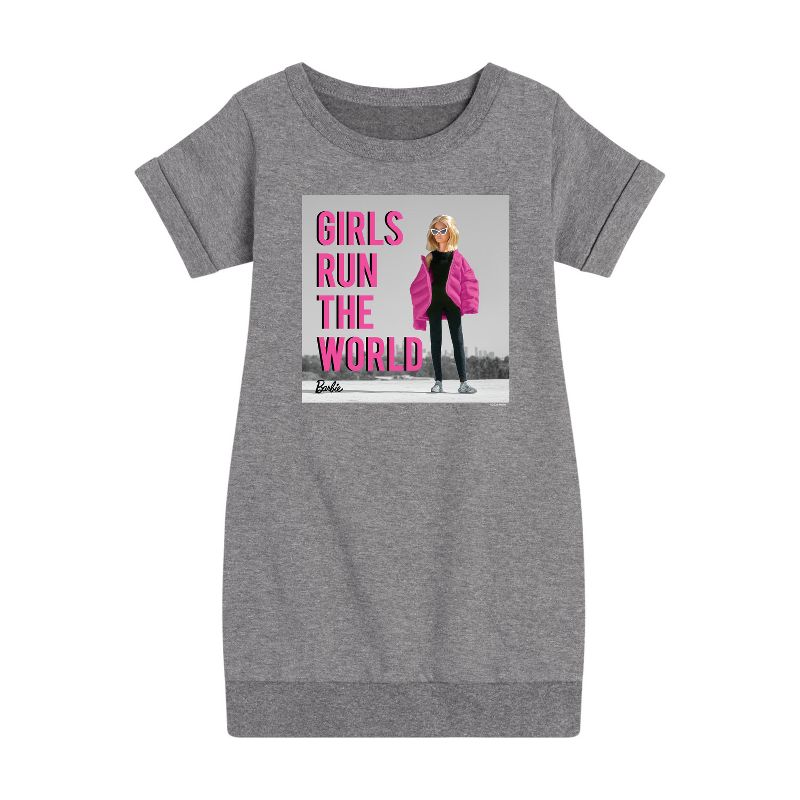 Girls' - Barbie - Girls Run the World Graphic Short Sleeve Fleece Dress