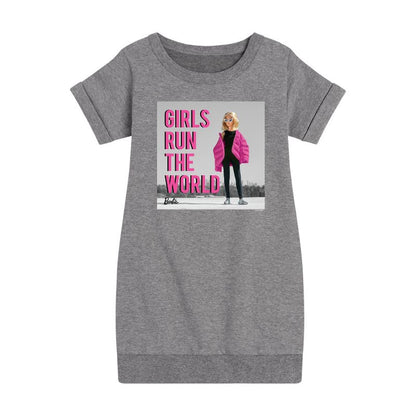Girls' - Barbie - Girls Run the World Graphic Short Sleeve Fleece Dress