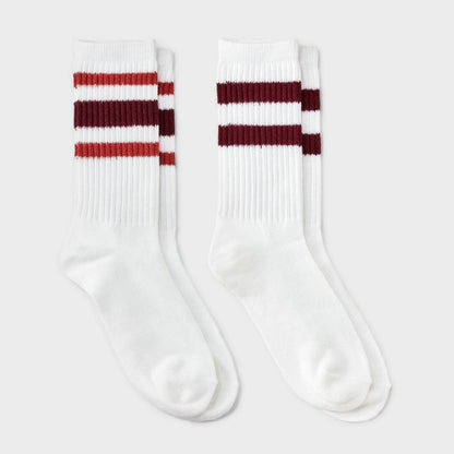 Girls' 2pk striped crew socks - art class™ Maroon/Red