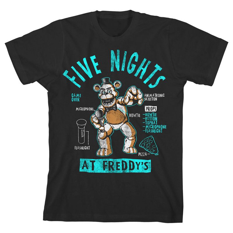 تي شيرت أسود للأولاد من Five Nights at Freddy's - ورقة شخصية Freddy
