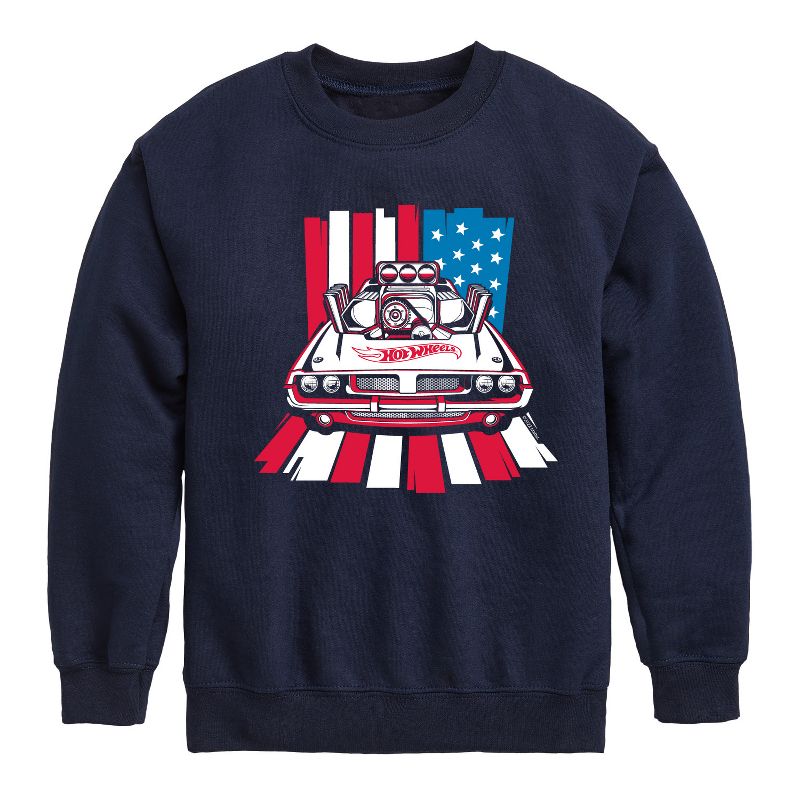 Boys' - Hot Wheels - USA Stripes Graphic Long Sleeve Fleece Sweatshirt