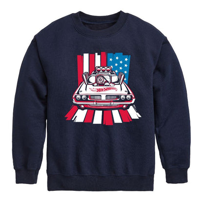 Boys' - Hot Wheels - USA Stripes Graphic Long Sleeve Fleece Sweatshirt