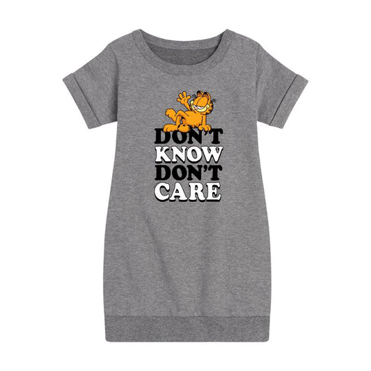 Girls' - Garfield - Don't Know Don't Care Graphic Short Sleeve Fleece Dress