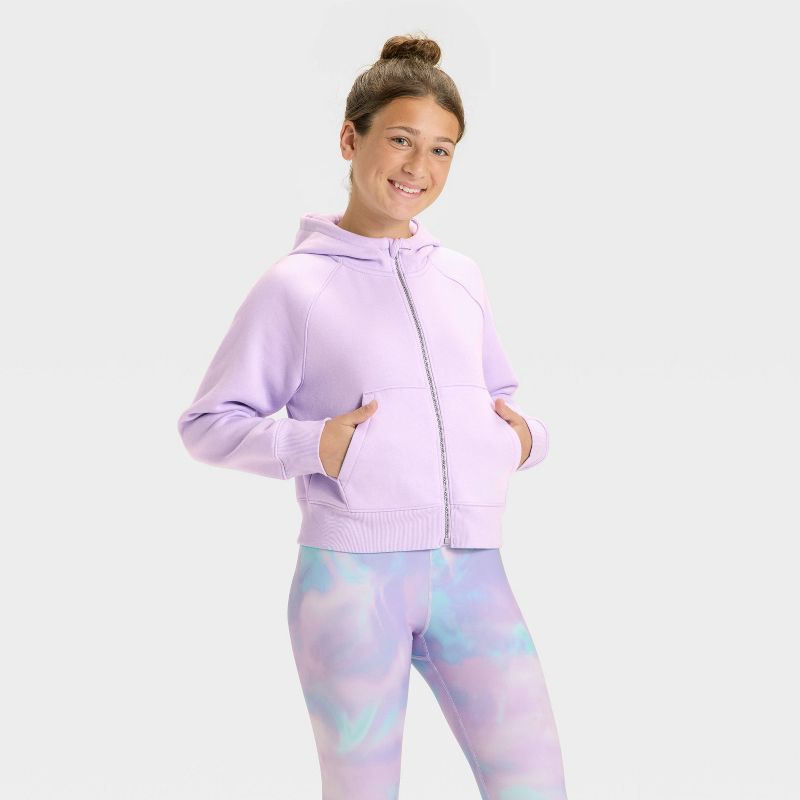 Girls' Active Comfort Full-Zip Hooded Sweatshirt - All In Motion™
