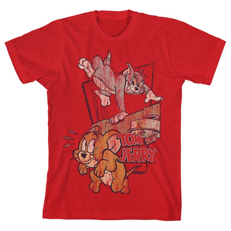 Tom and Jerry Classic Characters Youth Red Graphic Tee