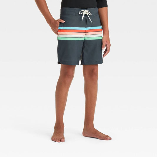 Boys' Striped Swim Shorts - art class™ Black/Red