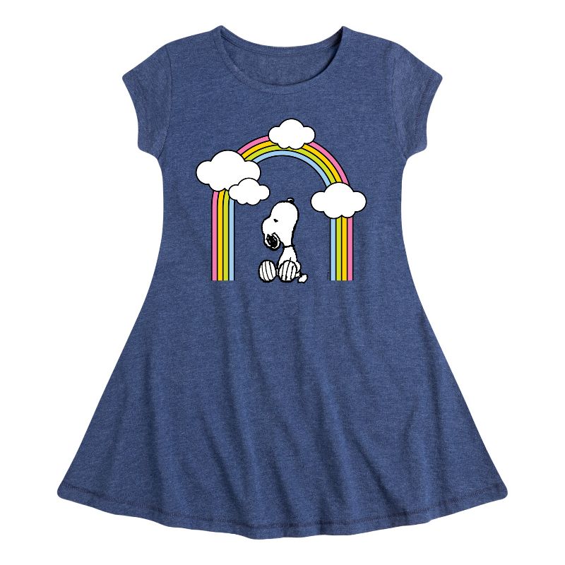 Girls' - Peanuts - Snoopy Looking Up Rainbow Fit & Flair Cap Sleeve Dress