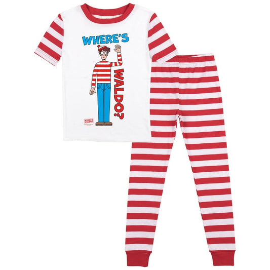 Where's Waldo Youth Short Sleeve Shirt & Striped Sleep Pajama Pants Set