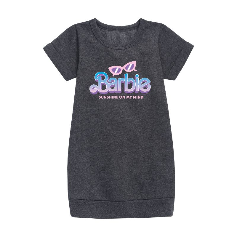 Girls' - Barbie - Sunglasses and Sun Graphic Short Sleeve Fleece Dress