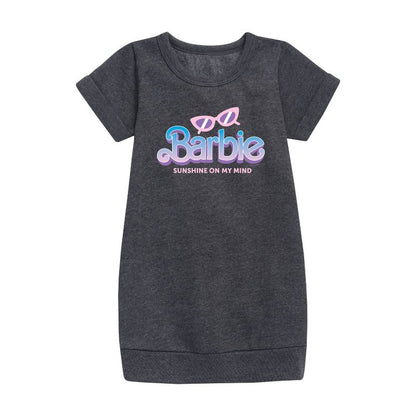Girls' - Barbie - Sunglasses and Sun Graphic Short Sleeve Fleece Dress