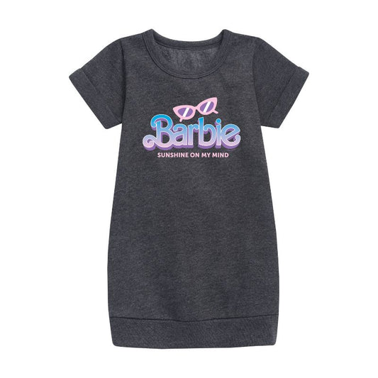 Girls' - Barbie - Sunglasses and Sun Graphic Short Sleeve Fleece Dress