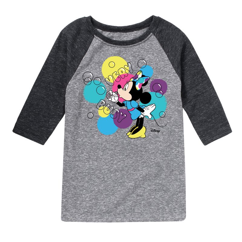 Boys' - Disney - Minnie Mouse Blowing Bubbles Everywhere Raglan Graphic T-Shirt