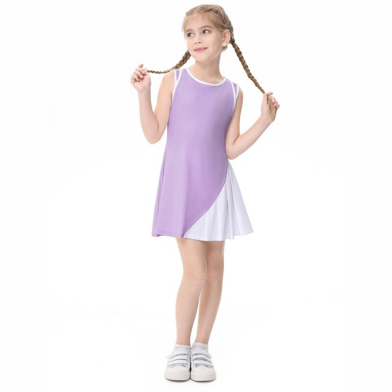 Girls Tennis Golf Dress Outfit Sleeveless A-line Pleated Athletic Skirt Dress with Pockets Safety Inner Shorts